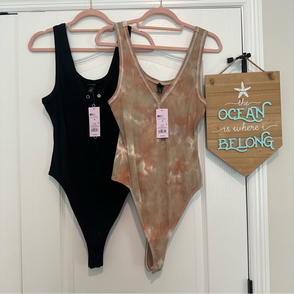 Wild Fable Bodysuit Set NWT 1X Black & Neutral Tie Die